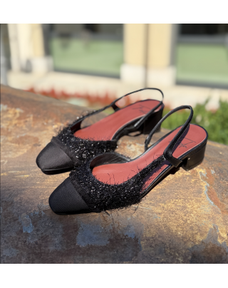 Slingback in lurex nero