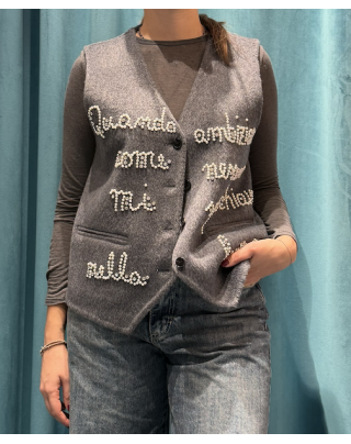 Jewel and pearl wool vest