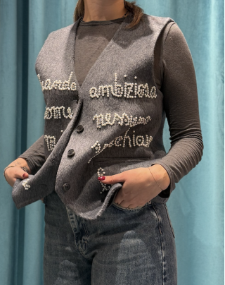 Jewel and pearl wool vest