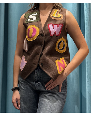 Gilet panno marrone crazy logo