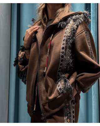 Felpa hooded zip up fondente 