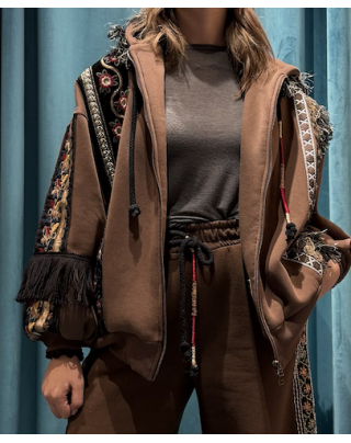 Felpa hooded zip up fondente 